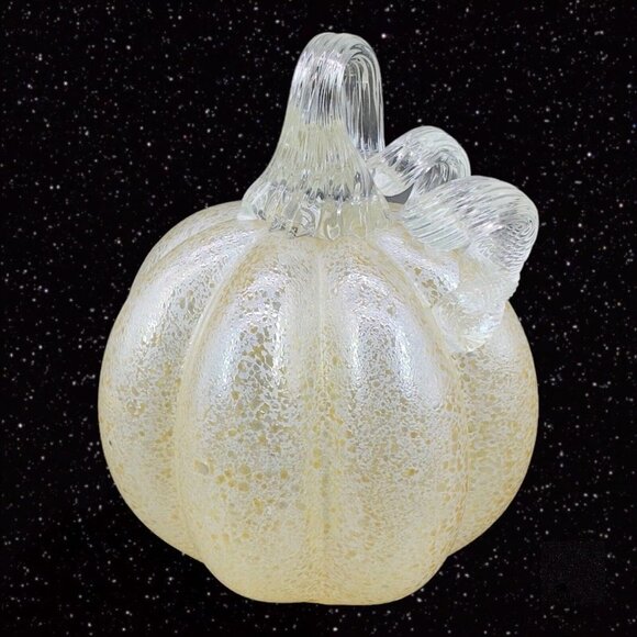 Yellow Metallic Finish Art Glass Pumpkin Figurine Paperweight Lightweight Clear - Picture 6 of 8